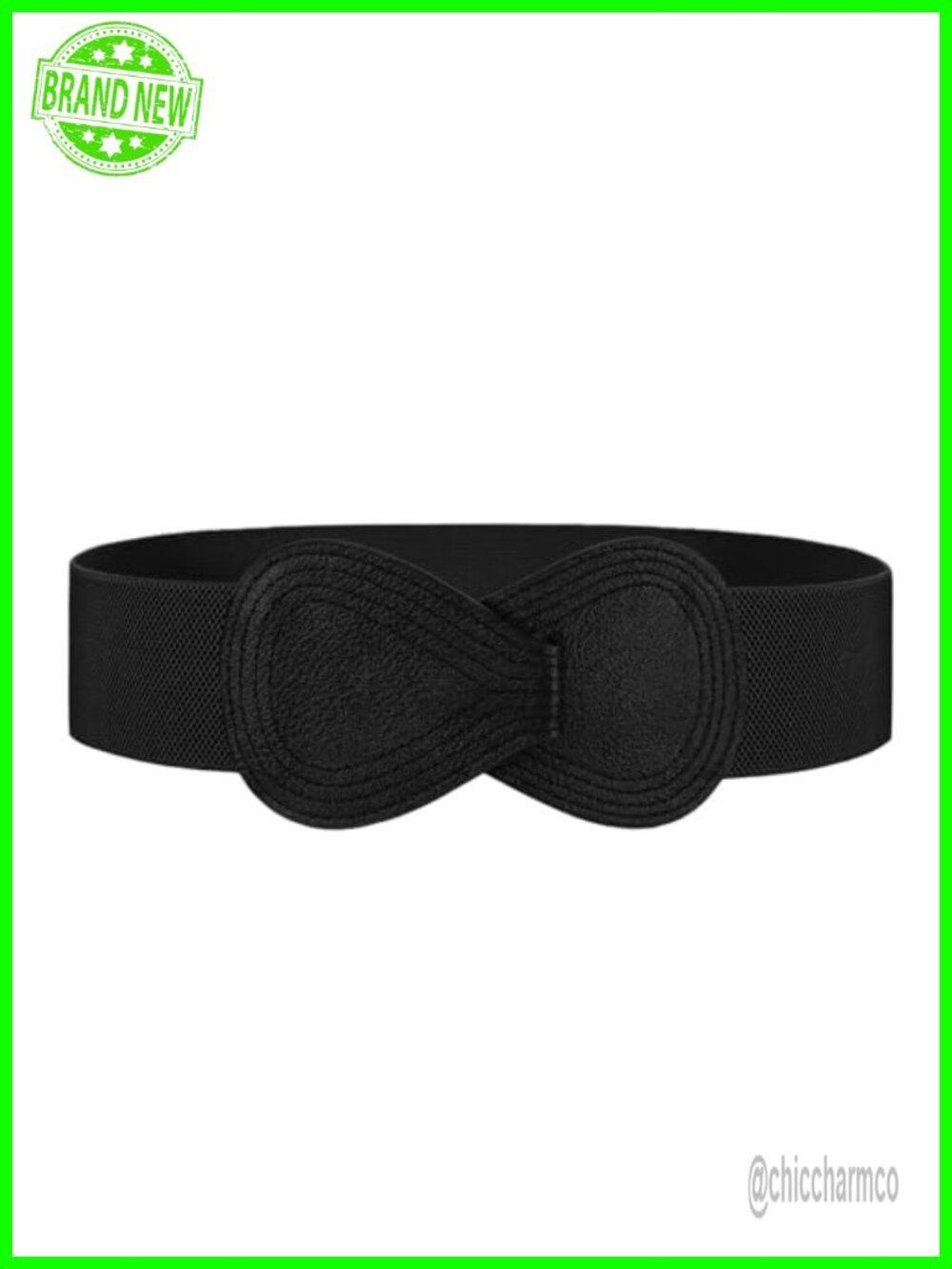 Wide Elastic Stretch Dress Belt with 8-Shaped Interlock Leather Buckle